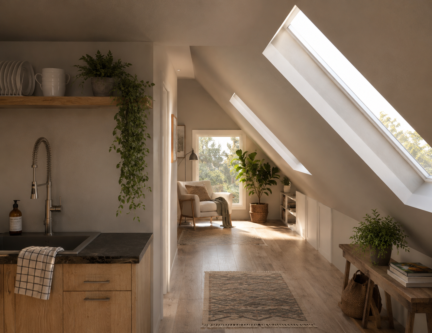 Attic ADU - Living Room & Kitchen