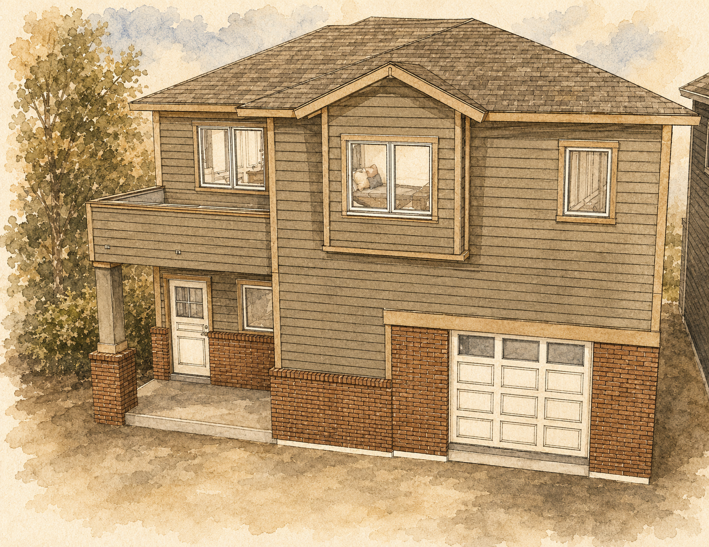 Westminster Duplex, watercolor rendering