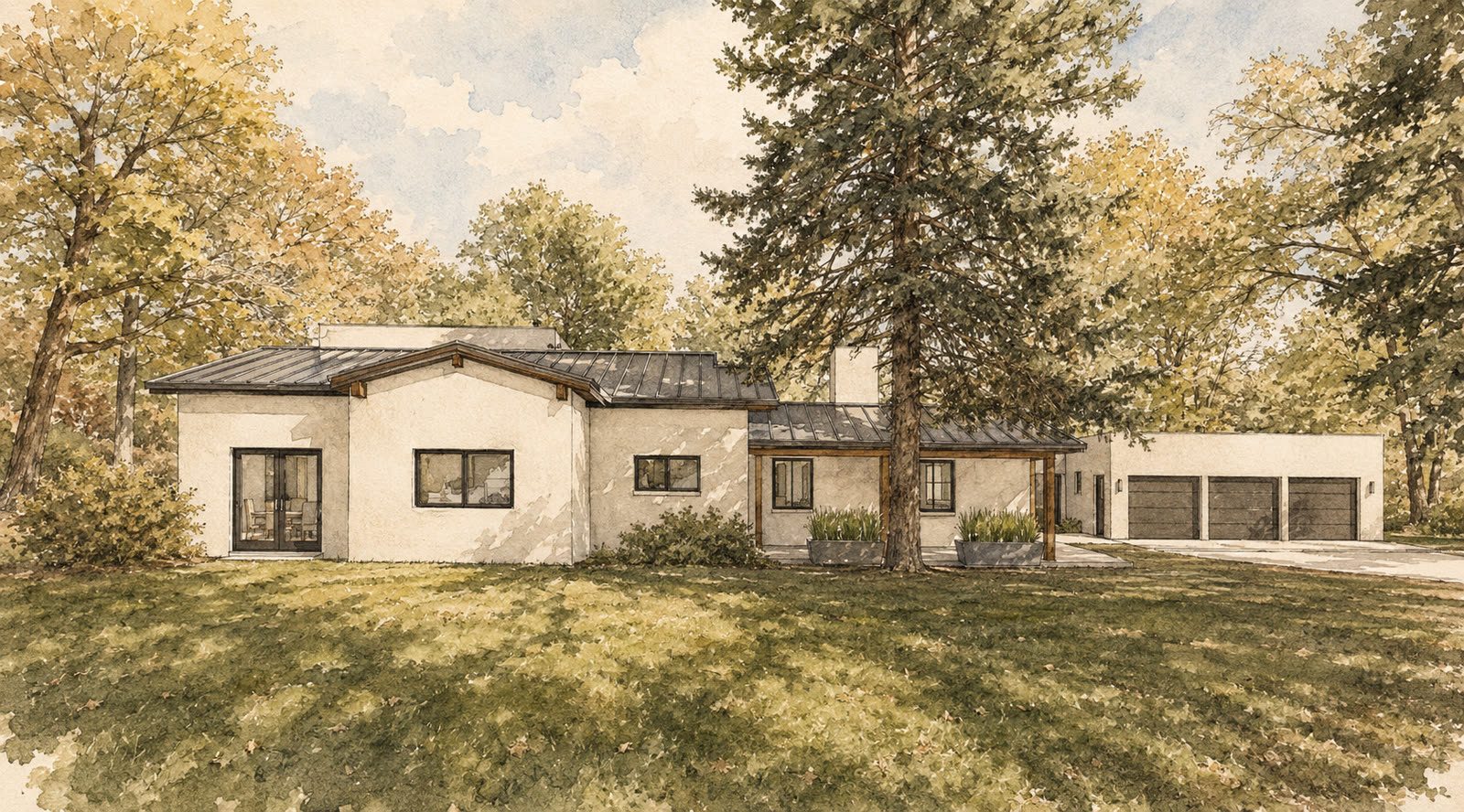 Lakewood Mission, watercolor rendering